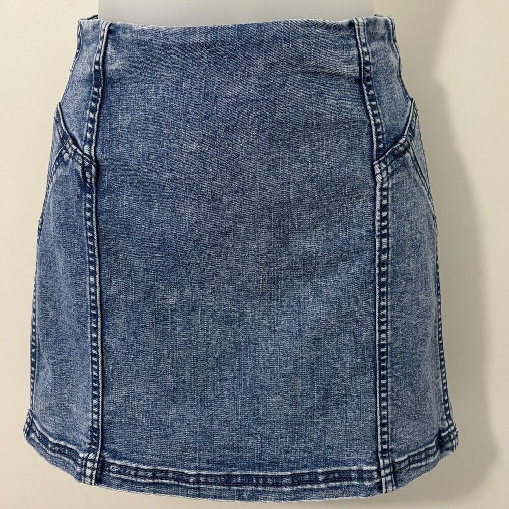 Wild Fable Women's 00 Mini Skirt Stitched Stretch Blue Denim Back Zipper Fly